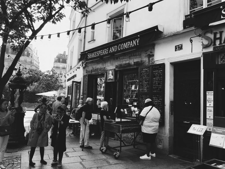 People outside the iconic Shakespeare and Company bookstore in Paris.